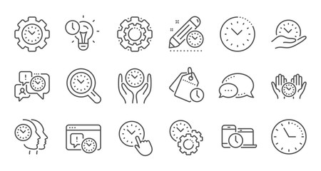 Time management line icons. Clock, timer plan and project deadline signs. Countdown clock and appointment reminder icons. Linear set. Quality line set. Vector