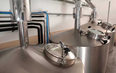 Steel tanks for beer fermentation in brewhouse