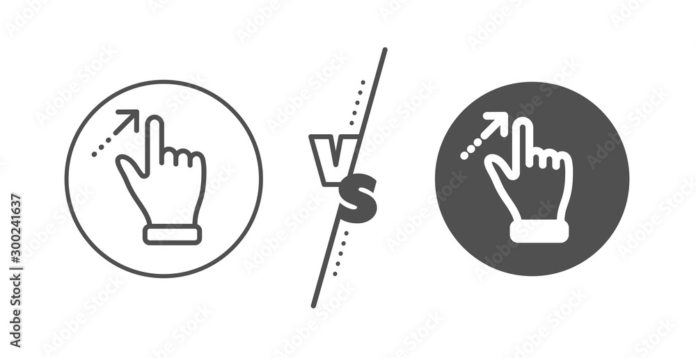 Poster slide arrow sign. versus concept. touchscreen gesture line icon. swipe action symbol. line vs classi