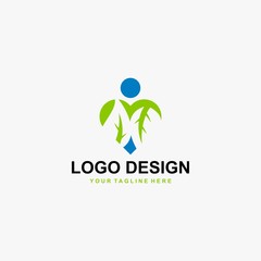 Love logo design vector. Green leaves in love abstract symbol. Natural organic vector icons.