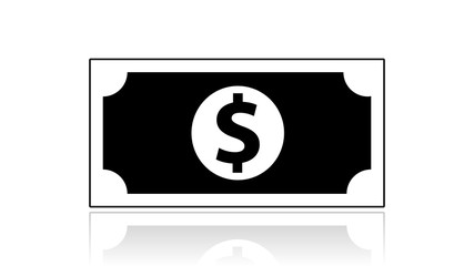Money icon vector design. Black icon with reflection isolated on the white background