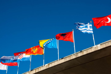 Different flags moving on the wind