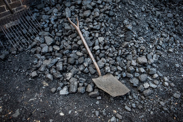 Pile of coal and shovel at Black Country Museum Stafford England UK