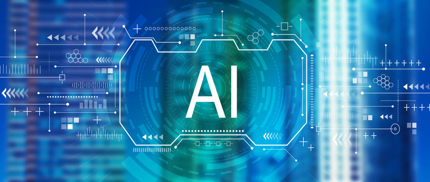 AI concept with downtown San Francisco skyline buildings