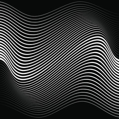 Abstract white wavy stripes on a black background. Op art. Trendy pattern for prints, web, template and textile design