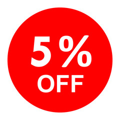 Sale - 5 percent off - red tag isolated - vector