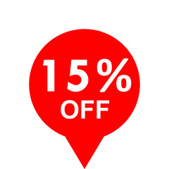 Sale - 15 percent off - red tag isolated - vector