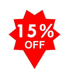 Sale - 15 percent off - red tag isolated - vector