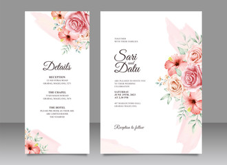 Fototapeta na wymiar Beautiful floral bouquet wedding invitation card watercolor
