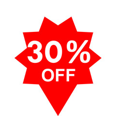 Sale - 30 percent off - red tag isolated - vector
