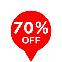 Sale - 70 percent off - red tag isolated - vector