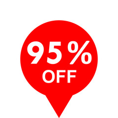 Sale - 95 percent off - red tag isolated - vector