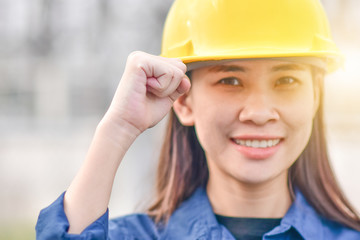 Female Engineer Holding hand Thump up Success project concept Good job