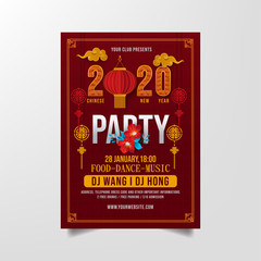 chinese happy new year 2020 party flyer template on red background vector