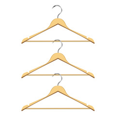 Wooden clothes hangers. Vector. Set of hangers for design template, clipart or layout for graphics, advertising.
