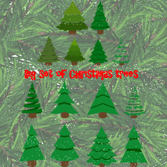 Big set of Christmas trees on a white background. Can be used for printed materials - leaflets, posters, business cards or for web.