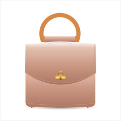 Ladies handbag. modern design. leather bag with a wooden handle