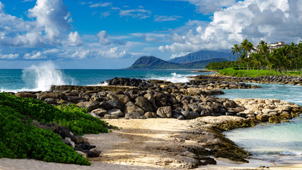 The scenic shoreline at the Ko Olina Resort complex of leeward Hawaii Disney Aulani, Marriott, and ...