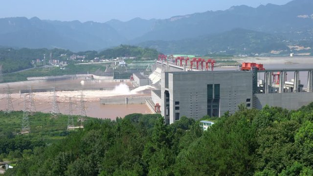 Three gorges dam view a famous hydroelectric dam during summertime in Sandouping Yichang Hubei China