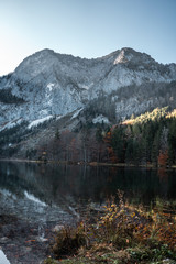 small langbathlake in ebensee Austria during autumn, amazing mountain landscape