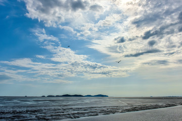 Obraz premium In summer, beautiful coastline and island scenery in cloudy background.