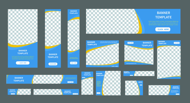 set of creative web banners of standard size with a place for photos.  Business ad banner. Vertical, horizontal and square template. vector illustration EPS 10