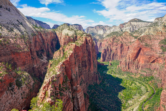 Overlook of the rear part of the park on top of Angel's Landing in Zion National Park, Utah