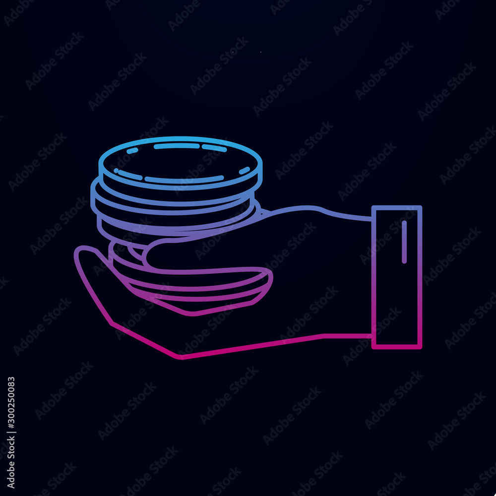 Poster hand holds coins nolan icon. simple thin line, outline vector of banking icons for ui and ux, websit