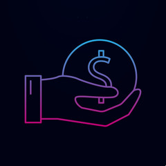 Hand holds a coin nolan icon. Simple thin line, outline vector of banking icons for ui and ux, website or mobile application