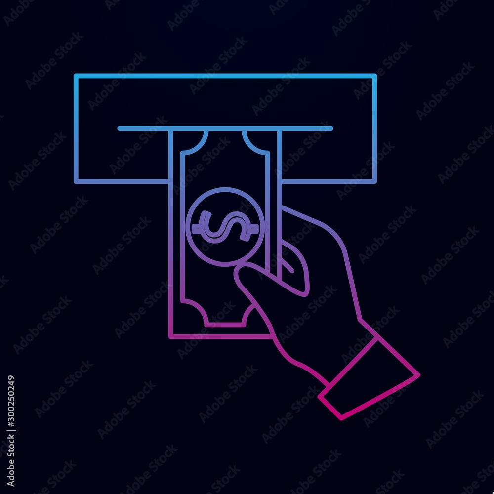 Poster cashing out of an atm nolan icon. simple thin line, outline vector of banking icons for ui and ux, w