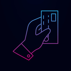 Obraz premium Hand holds a credit card nolan icon. Simple thin line, outline vector of banking icons for ui and ux, website or mobile application