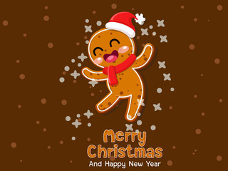 Christmas gingerbread man cookie. Celebration event for Birthday,Merry Christmas and Newyear. Vector illustration for cookies on a colorful background