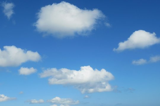Blue sky with fluffy clouds, natural background