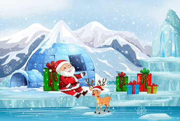 Christmas scene with Santa and presents