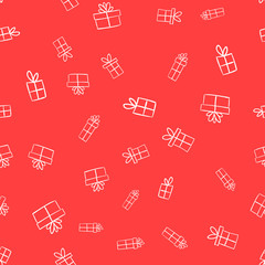 Gift box doodles seamless pattern. Christmas present background texture.