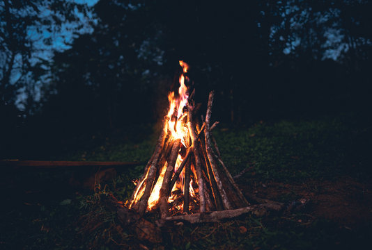 Fire - bonfire in the garden - Camping and tents