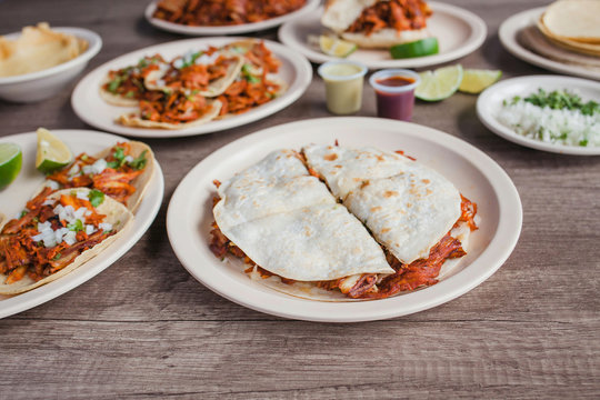Gringa al Pastor and tacos, Mexican food in Taqueria Mexico City