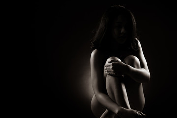 Slim Sexy woman in Black White Monotone sensual post short black hair turn shape body, Beautiful...