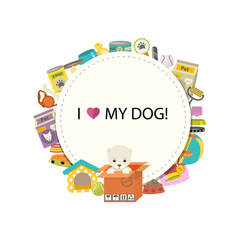 Dog stuff icons set in flat style