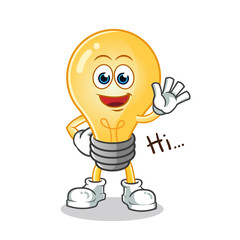 light bulb waving mascot vector cartoon illustration