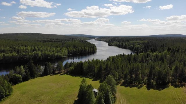 Summer landscape with river and clouds