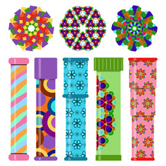 Kaleidoscope toy set. Vector illustration on white background.