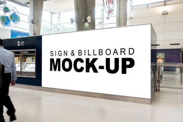 Mock up horizontal blank billboard near ticket vending machine - obrazy, fototapety, plakaty