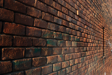 Red brick wall in perspective, background, texture