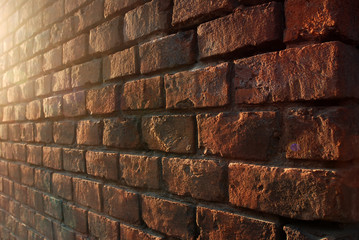 Red brick wall in perspective, background, texture