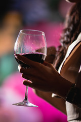 closeup  of woman drinking  beverage in the bar for background.