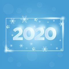 New Year 2020 in the wnter with snowflakes and stars for gift card and background