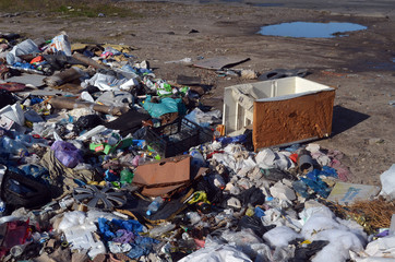 Ecology of Ukraine. Nature near Ukrainian capital.Environmental contamination. Illegal junk dump. Near Kiev, Ukraine