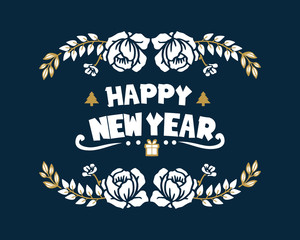 Card celebration happy new year, with decorative element of rose flower frame. Vector