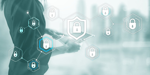 Cyber security data protection information privacy concept of blurred server room background